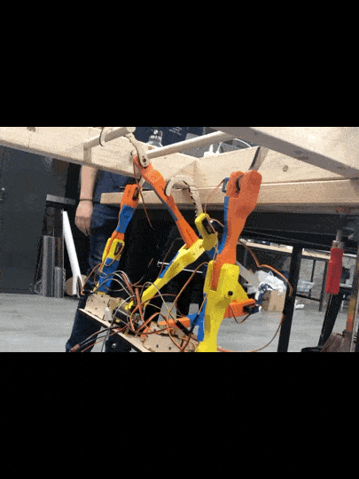 Brachiating robot desgined to traverse a monkey bar course. Designed a remote control mode to control each shoulder, elbow and wrist as well as prototyped an autonomous mode. The autonomous mode worked via a webcam stapped to the body of the spider taking pictures before movement to determine the bar distance and type of bar.